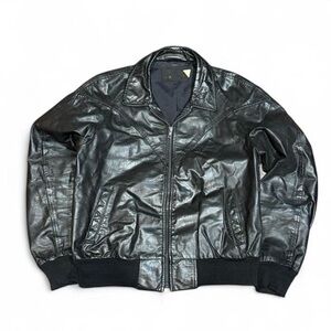Vintage Western Black Leather Bomber Jacket